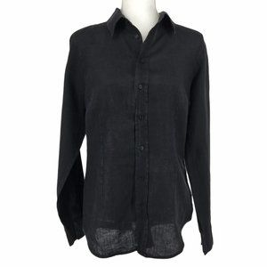CP Shades Black Linen Button Down Long Sleeve Top